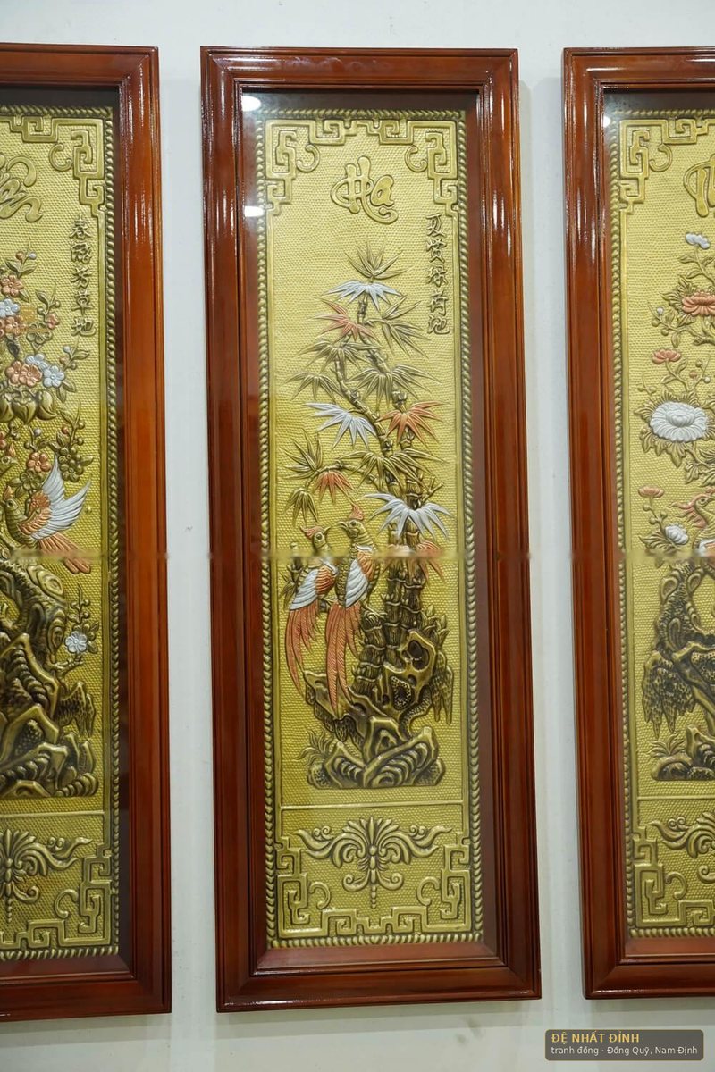 Bộ Tứ quý khung gỗ hương, treo cạnh gian thờ — ảnh 6