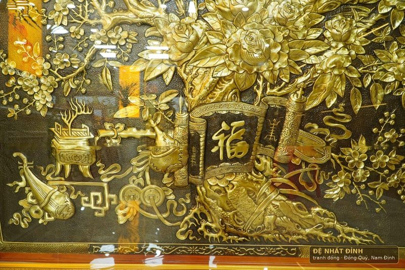 Vinh hoa phú quý màu giả cổ hàng kỹ, khung gỗ sơn đỏ — ảnh 5